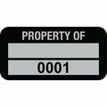Lustre-Cal Property ID Label PROPERTY OF 5 Alum Blk 1.50in x 0.75in 1 Blank Pad&Serialized 0001-0100, 100PK 253769Ma2K0001